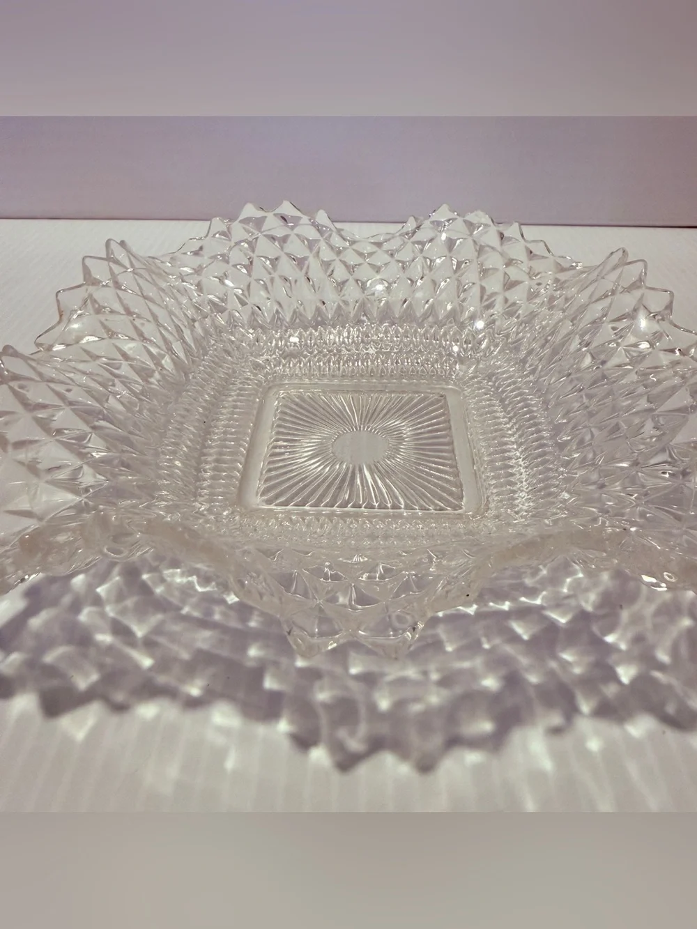Vintage Indiana Glass Diamond Point Ruffle Edge x2